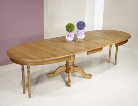 Table ovale 170x100 en Chêne Massif de style Louis Philippe 3 allonges de 40 cm