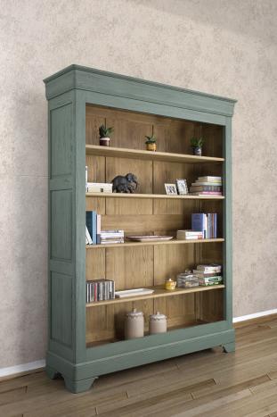 Bibliothèque Thiago réalisée en chêne massif de style Louis Philippe 4 étagères Vert Antik