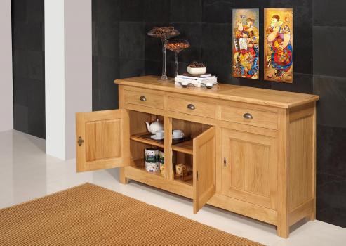 Buffet 3 portes Yann réalisé en Chêne Massif de style Campagnard Chêne Naturel Antik 