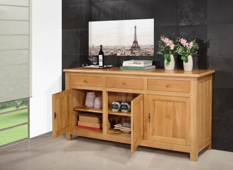Buffet 3 portes Yann réalisé en Chêne Massif de style Campagnard Finition Chêne Naturel