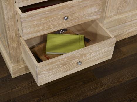 Bibliothèque 2 corps Eduardo réalisée en Chêne Massif de style Louis Philippe longueur 242 cm Finiton Chêne Brossé Blanchi 