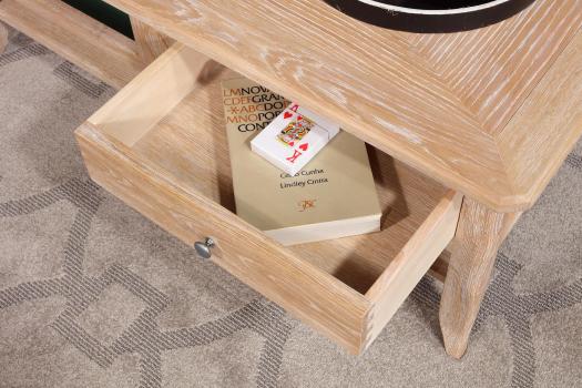 Table Basse Clément réalisée en Chêne de style Louis Philippe PLATEAU MARQUETE Finition Brossé Blanchi