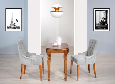 Table ronde à volets diamètre 80 en Chêne massif de style Louis Philippe avec 3 allonges de 40 cm