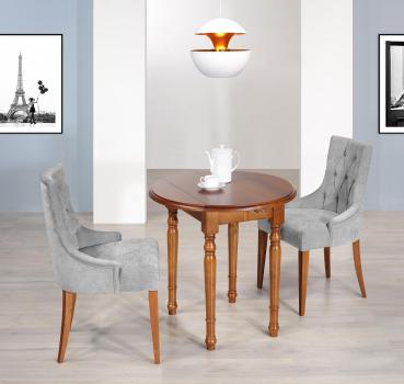 Table ronde à volets diamètre 80 en Chêne massif de style Louis Philippe avec 3 allonges de 40 cm