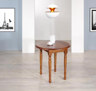 Table ronde à volets diamètre 80 en Chêne massif de style Louis Philippe avec 3 allonges de 40 cm