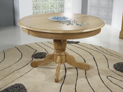Table ronde pied central Anna réalisée en Chêne Massif de style Louis Philippe DIAMETRE 120 - 2 allonges de 40 cm