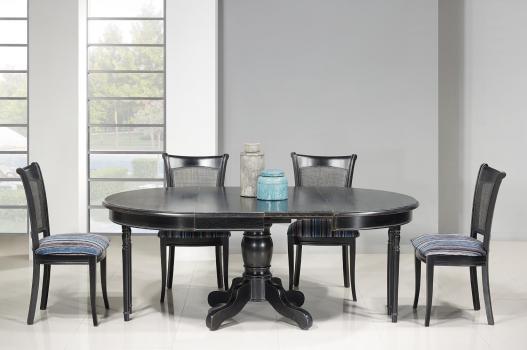 Table ronde pied central réalisée en Chêne Massif de style Louis Philippe DIAMETRE 120  Finition Charbon patine antiquaire