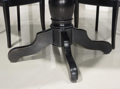 Table ronde pied central réalisée en Chêne Massif de style Louis Philippe DIAMETRE 120  Finition Charbon patine antiquaire
