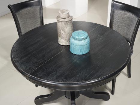 Table ronde pied central réalisée en Chêne Massif de style Louis Philippe DIAMETRE 120  Finition Charbon patine antiquaire