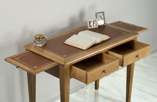 Table d'écriture Oliver en Chêne de style Louis Philippe Surface d'écriture recouvert d'une moleskine