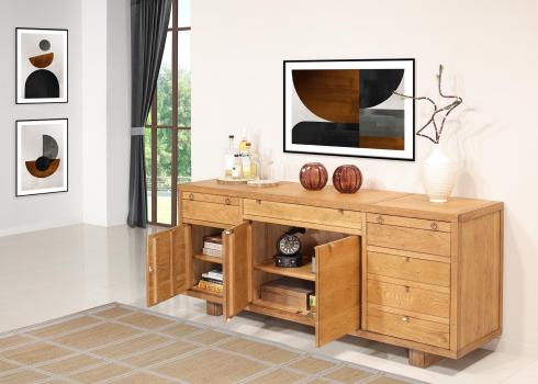 Buffet 4 portes réalisé en Chêne Massif Esprit Industriel Finition Chêne naturel Vieilli 