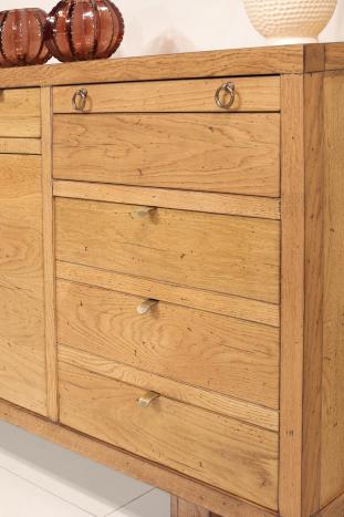 Buffet 4 portes réalisé en Chêne Massif Esprit Industriel Finition Chêne naturel Vieilli 