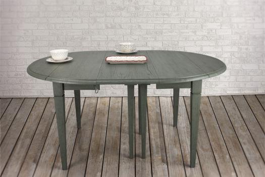 Table ronde à volets, Diamètre 110 réalisée en chêne massif de style Louis Philippe 5 allonges de 40 cm 8 pieds fuseaux