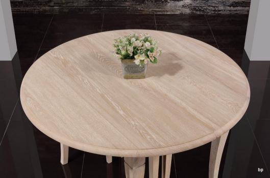 Table ronde à volets, Diamètre 120 réalisée en chêne massif de style Louis Philippe 7 allonges de 40 cm 