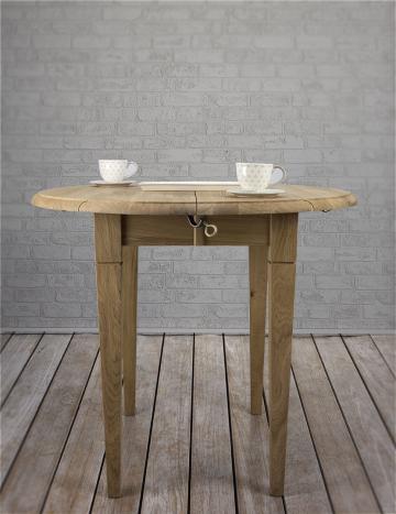 Table ronde à volets diamètre 100 en chêne massif de style Louis Philippe 2 allonges de 40 cm