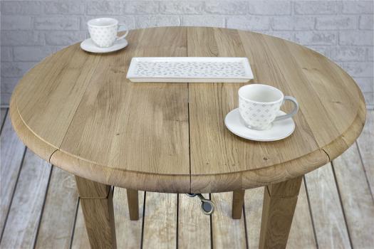 Table ronde à volets diamètre 100 en chêne massif de style Louis Philippe 2 allonges de 40 cm