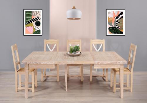 Table de Campagne 120x120 réalisé en Chêne Massif 2 allonges de 40 cm Finition Chêne Brossé Naturel