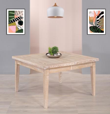 Table de Campagne 120x120 réalisé en Chêne Massif 2 allonges de 40 cm Finition Chêne Brossé Naturel