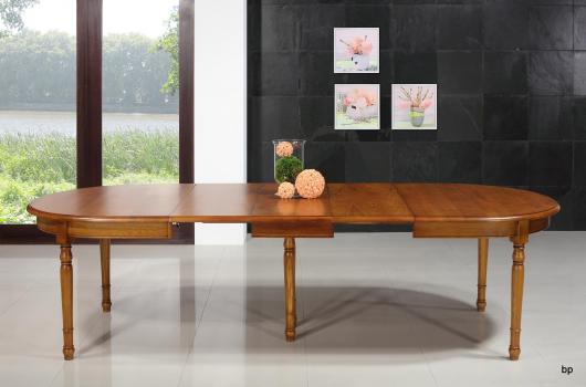 Table ovale 170x110, réalisée en Chêne massif de style Louis Philippe avec 3 allonges de 40 cm 