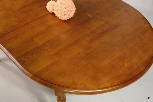 Table ovale 170x110, réalisée en Chêne massif de style Louis Philippe avec 3 allonges de 40 cm 