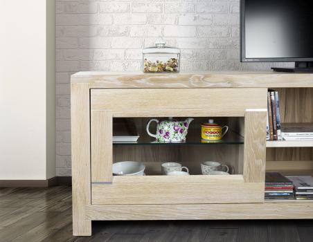 Meuble TV 2 portes Vitrées Loann réalisé en chêne massif de style Contemporain 