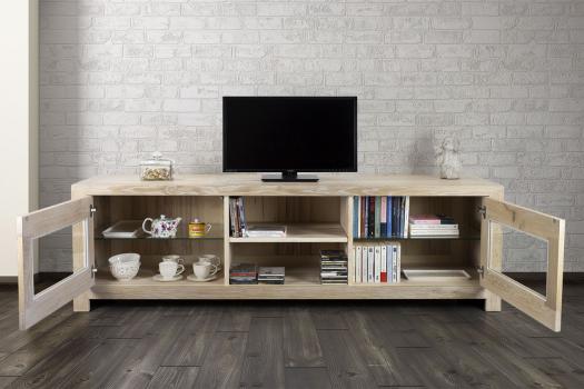 Meuble TV 2 portes Vitrées Loann réalisé en chêne massif de style Contemporain 