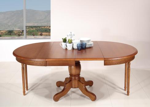 Table ronde pieds central réalisée en Chêne de style Louis Philippe DIAMETRE 120 - 2 ALLONGES DE 40 CM