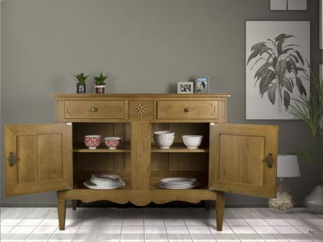 Buffet 2 portes 2 tiroirs Rose des vents réalisé en Chêne Massif de style Directoire
