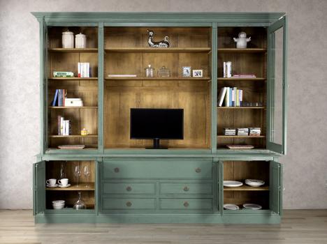 Bibliothèque 2 corps  réalisée en Chêne Massif de style Directoire Finition VERT ANTIK