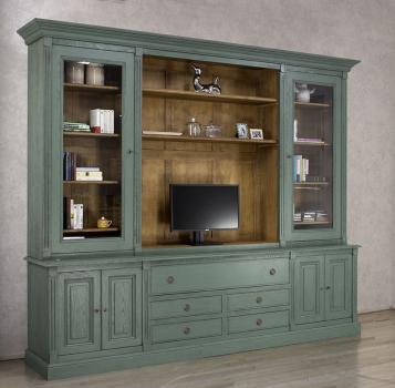 Bibliothèque 2 corps  réalisée en Chêne Massif de style Directoire Finition VERT ANTIK