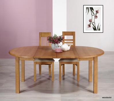 Table ronde réalisée en FRENE Massif de style Campagne avec  2 allonges de 40 cm