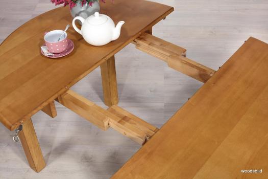 Table ronde réalisée en FRENE Massif de style Campagne avec  2 allonges de 40 cm