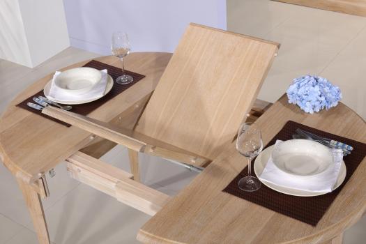 Table ronde 4 pieds Marc-Antoine réalisée en Chêne Massif de style Louis Philippe Diamètre 100  1 allonge portefeuille de 40 cm 