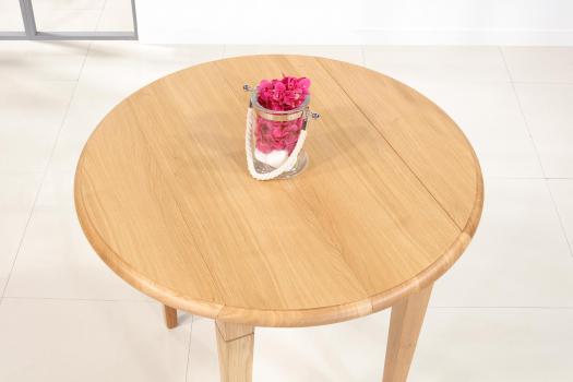 Table ronde à volets diamètre 90 en chêne massif de style Louis Philippe 2 allonges de 40 cm
