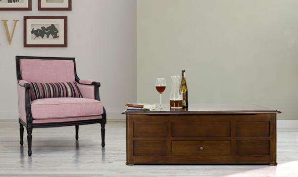 Table Basse Bar Hugo réalisée en Chêne de style Louis Philippe  Finition chêne Moyen plus soutenu (identique à la photo)