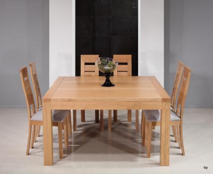 Table de salle à manger 140x140 CONTEMPORAINE avec 2 allonges portefeuilles  réalisée en Chêne Finition chêne brossé naturel