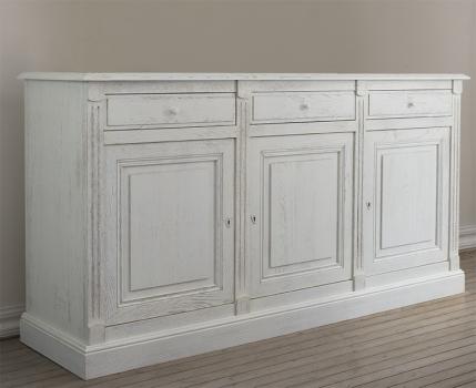 Buffet 3 portes 3 tiroirs Valentin, réalisé en Chêne massif de style Directoire Brossé Ivoire