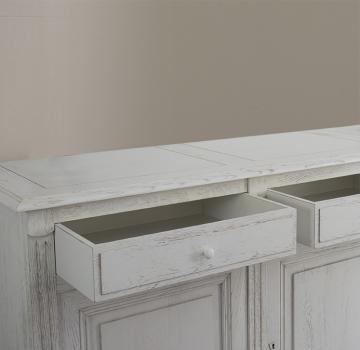 Buffet 3 portes 3 tiroirs Valentin, réalisé en Chêne massif de style Directoire Brossé Ivoire