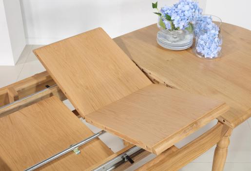 Table ovale 160*120 réalisée en chêne Massif de style Louis Philippe 2 allonges incorporées de 40 cm
