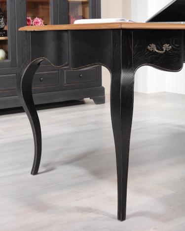 Bureau Ministre réalisé en Chêne de Style Louis XV Finition Chêne brossé Noir Patiné et Plateau Chêne Doré patiné