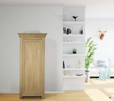 Armoire ou Bonnetière 1 porte Emeric réalisée en Chêne Massif de style Campagne Finition Chêne Brossé Naturel