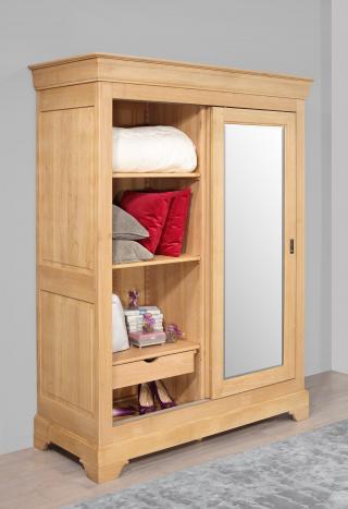 Armoire 2 portes Jean-Olivier réalisée en Chêne Massif de style Louis Philippe Portes coulissantes  Finition chêne Brossé