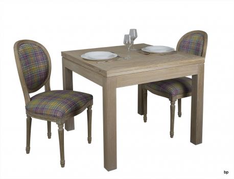 Table de repas 90x90 réalisée en Chêne massif de style Contemporain, plateau ouvert 180x90
