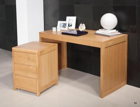 Bureau Contemporain en chêne accompagné de son caisson de 3 tiroirs sur roulettes