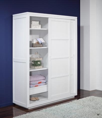Armoire 2 portes coulissantes Julien, réalisée en Chêne de Ligne contemporaine Finition Chêne Brossé Ivoire