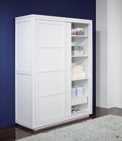 Armoire 2 portes coulissantes Julien, réalisée en Chêne de Ligne contemporaine Finition Chêne Brossé Ivoire