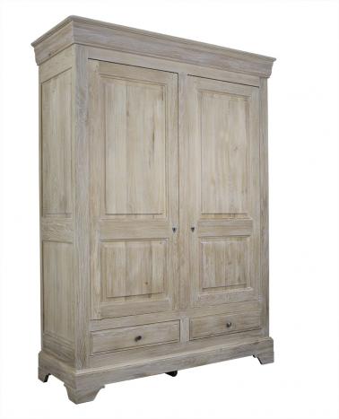 Armoire 2 portes 2 tiroirs Hugo réalisée en Chêne Massif de style Louis Philippe Finition Chêne Brossé