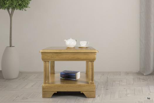 Petite table basse Ines en chêne de style Louis Philippe 1 tiroir