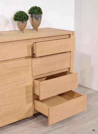 Buffet 2 portes 6 tiroirs Etienne, réalisé en Chêne de Ligne contemporaine Finition chêne Brossé 