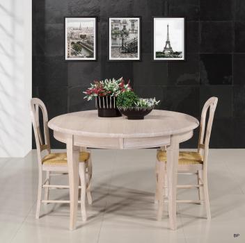 Table ronde Fabien réalisée en Chêne massif de style Louis Philippe Diamètre 120 cm + 3 allonges de 40 cm